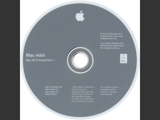 Mac OS X 10.4.0 for Mac Mini G4 1.25ghz and 1.42ghz (691-5455-A + 691-5499-A) (2005)