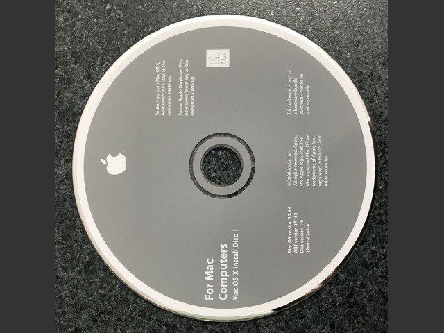 691-6248-A,2Z,For Mac Computers. Mac OS X 10.5.4 Install AHT v3A152. Disc v1.0 2008... (2008)
