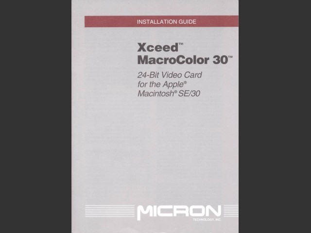 Micron Xceed MacroColor 30 INSTALLATION GUIDE (1991)