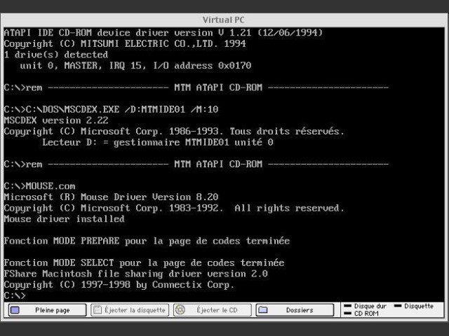 Virtual PC 2.0 - 2.1.3 (FR) + DOS 6.0 (FR) + Caldera DR-DOS 7.03 (EN) pré-installé (1998)
