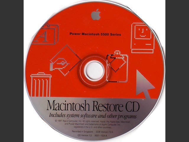 691-1524-A,Z,Power Macintosh 5500 Series. Macintosh Restore CD. SSWv7.5.5 (CD) (1997)