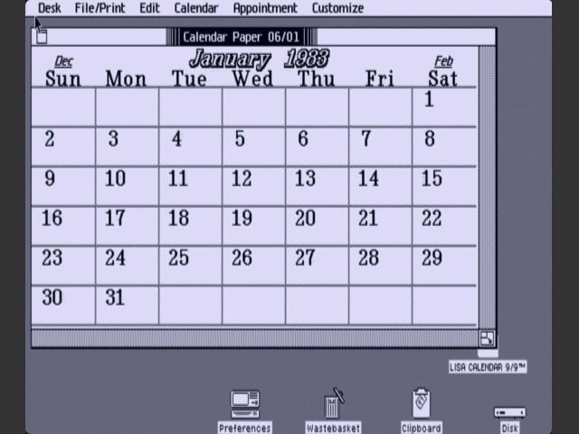 Lisa Desktop Calendar (1985)