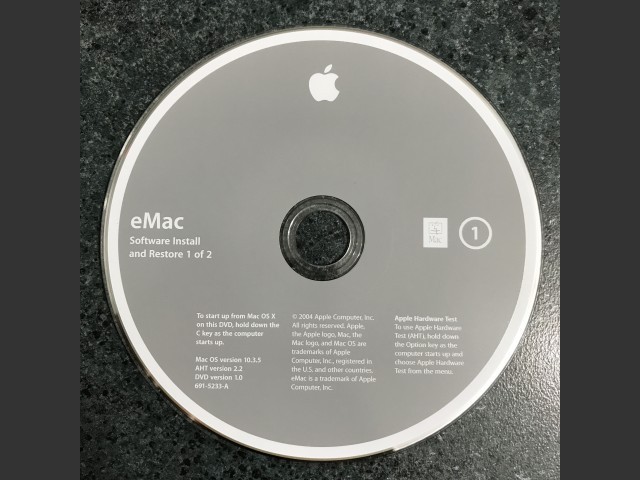 eMac Software Install & Restore (2 DVD set) Mac OS v10.3.5 AHT v2.2 Disc v1.0 2004 (DVD) (2004)