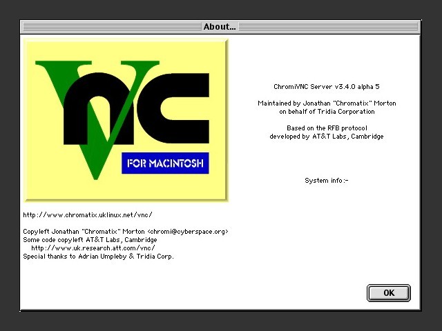 ChromiVNC Server 3.4a5 for System 7.5.5 (2001)