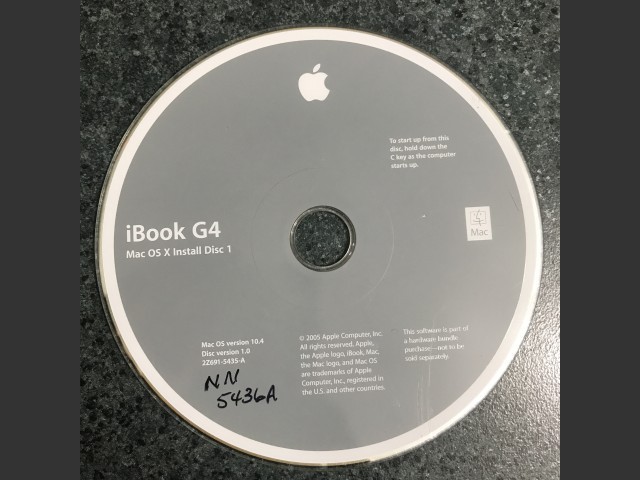 (Missing disc 2) 691-5435-A,2Z,iBook G4. Mac OS X Install Disc 1. Mac OS v10.4. Disc... (2005)