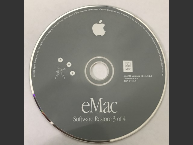 691-3439-A,Z,eMac. Software Restore (4 CD set) Mac OS v10.1.4, v9.2.2. Disc v1.0 (CD) (2002)