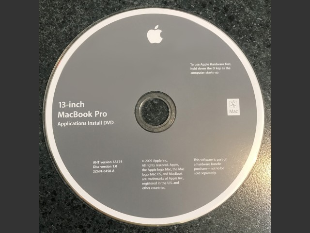 691-6458-A,2Z,13-inch MacBook Pro. Applications Install DVD.AHT v3A174. Disc v1.0 (DVD... (2009)