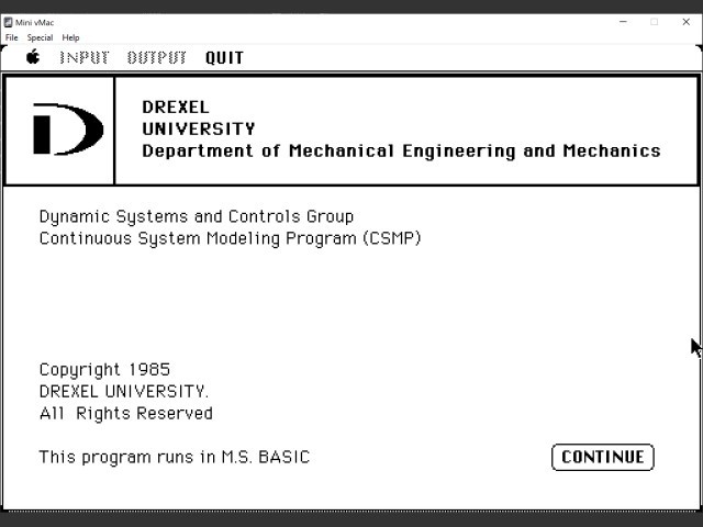 Continuous System Modeling Program CSMP Drexel University (1985)